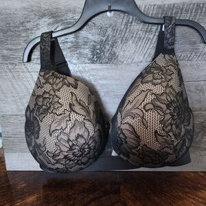 Cacique 42F Black Lace Covered Wired Bra